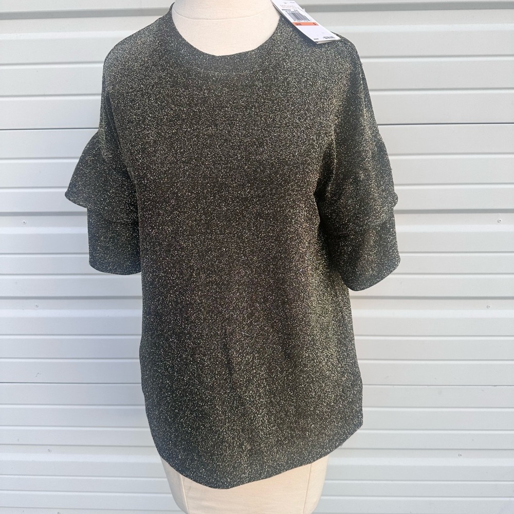 Michael Kors Black/gold Ruffle Sleeve Top size S